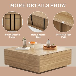 Wholesale Large Rectangle Oak Extendable <strong>Square</strong> Coffee <strong>Table</strong> with 2 Drawers Rectangle Center <strong>Table</strong> for Home Furniture - Product Image 4