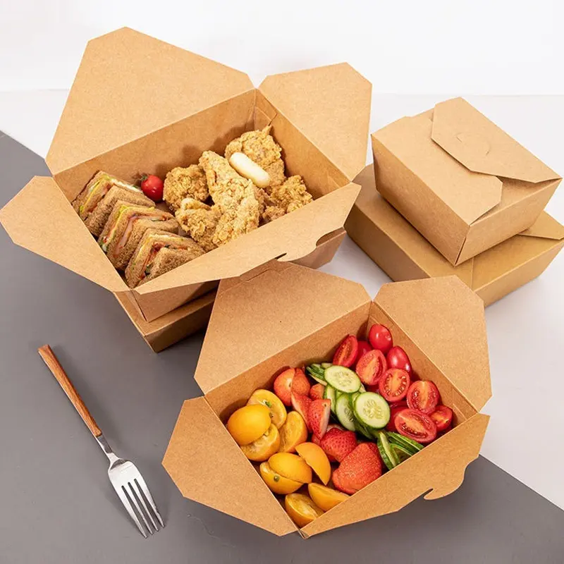 Salat behälter zum Mitnehmen Recycelbare rechteckige Verpackungs boxen Kraft papier zum Mitnehmen Bento Bowl Lunch Fast Food Box Verpackung