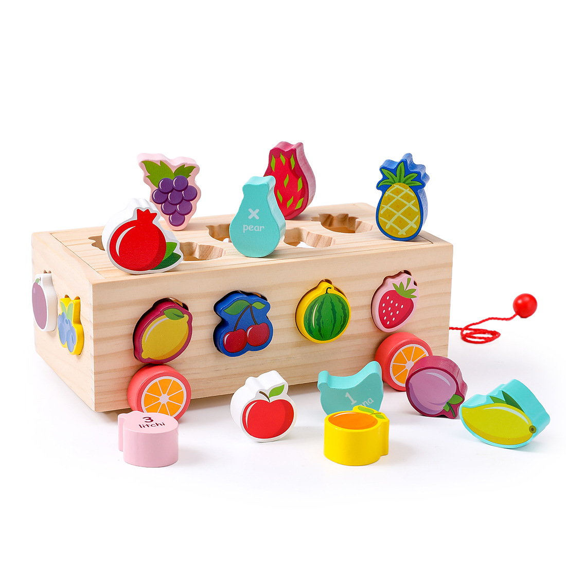 Blocchi di frutta in legno a forma di carrello