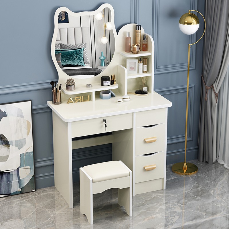 Meuble de rangement blanc 80 cm avec miroir intégré (chat) - orientation droite