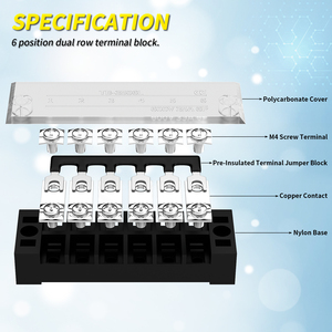 Bloque de terminales de conexión de tornillo TB-3506 35A 600V, riel Din eléctrico, cable de 6 vías, bloque de terminales de alimentación de doble fila fijo con puente - Product Image 2