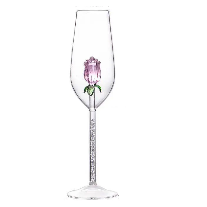 Fatto a mano a forma di rosa doppia parete borosilicato bicchiere da vino 300ml Design classico fiore calici di plastica
