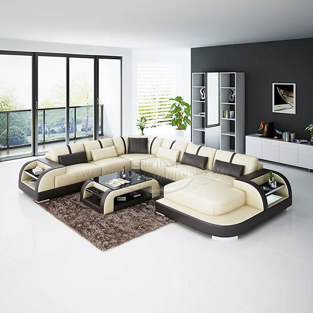 China Brand Fashion Furniture Living Room Design Leather Sofa Chaise