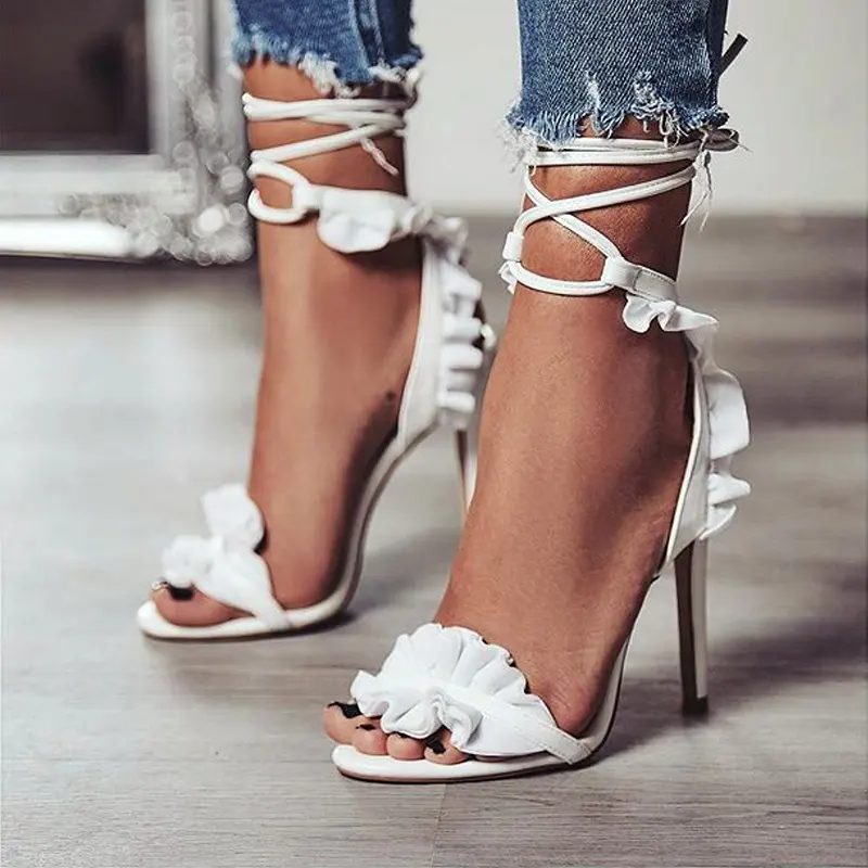 Deleventh-zapatos de tacón alto con correa cruzada en el tobillo para mujer, sandalias blancas con cordones, en stock, 747