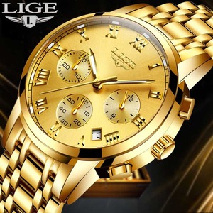 LIGE LG9810 Phantasie Gold China Männer Quarzuhr Stahlband Wasserdicht 3 Ziffer blätter Multifunktion suhr Datum Anzeige Business-Uhr - Product Image 3