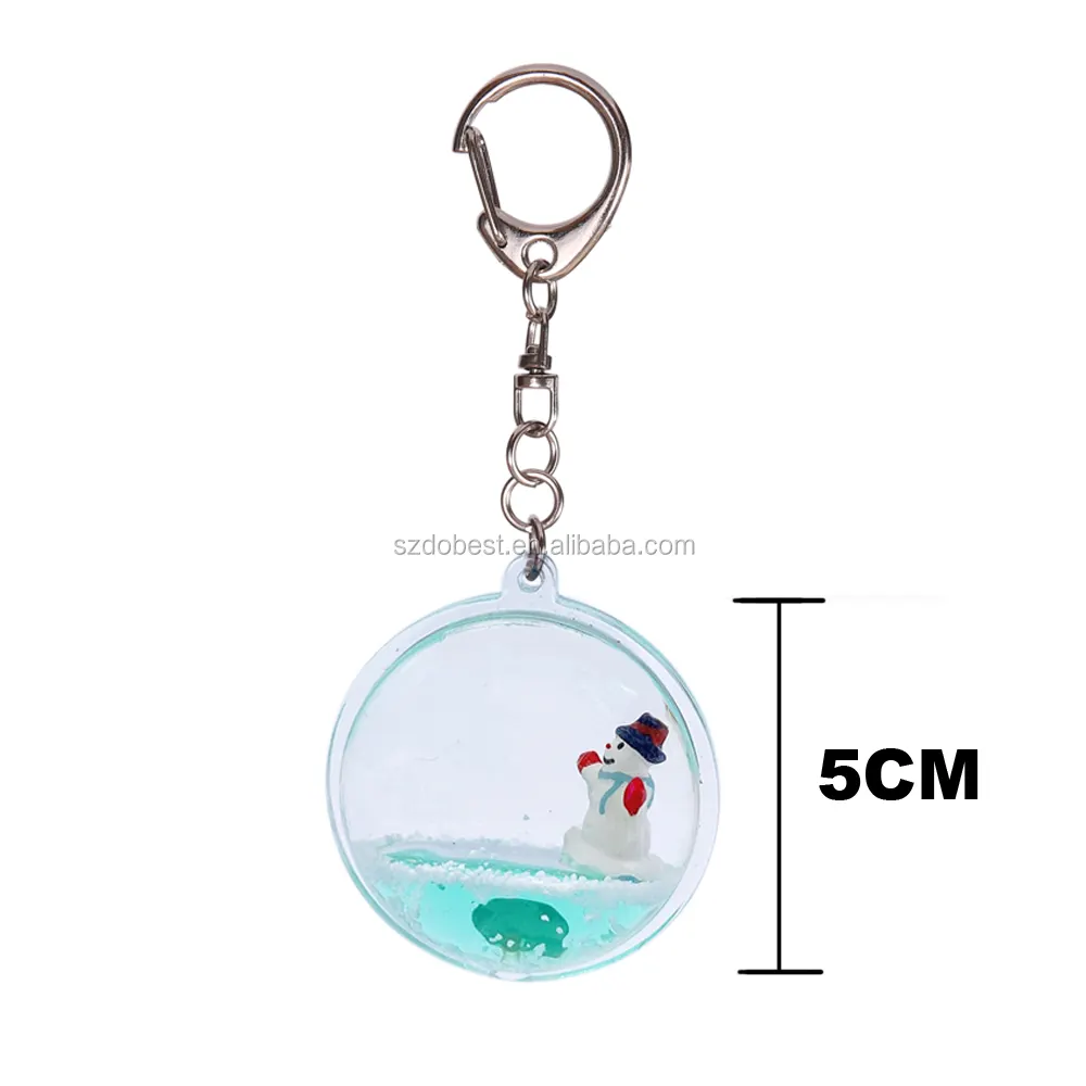 Mini porte-clés rond avec liquide et paillettes dorées, boule de neige en acrylique, de forme ronde, accessoire à l'intérieur