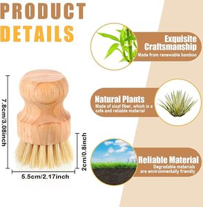 Công Đoàn Sợi Tự Nhiên Chà Bàn Chải Làm Sạch Kit 3 Gói Mini Món Ăn Bàn Chải Với Tre Vòng Bền Cọ Nồi Chà Sàn Bằng Gỗ Chất Liệu - Product Image 3