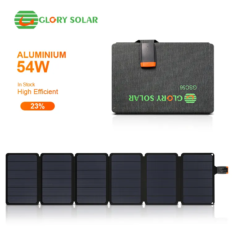 Glory Solar Mono Crystalline 56w ransel, Port pengisian daya lampu portabel panel surya lipat untuk ponsel USB