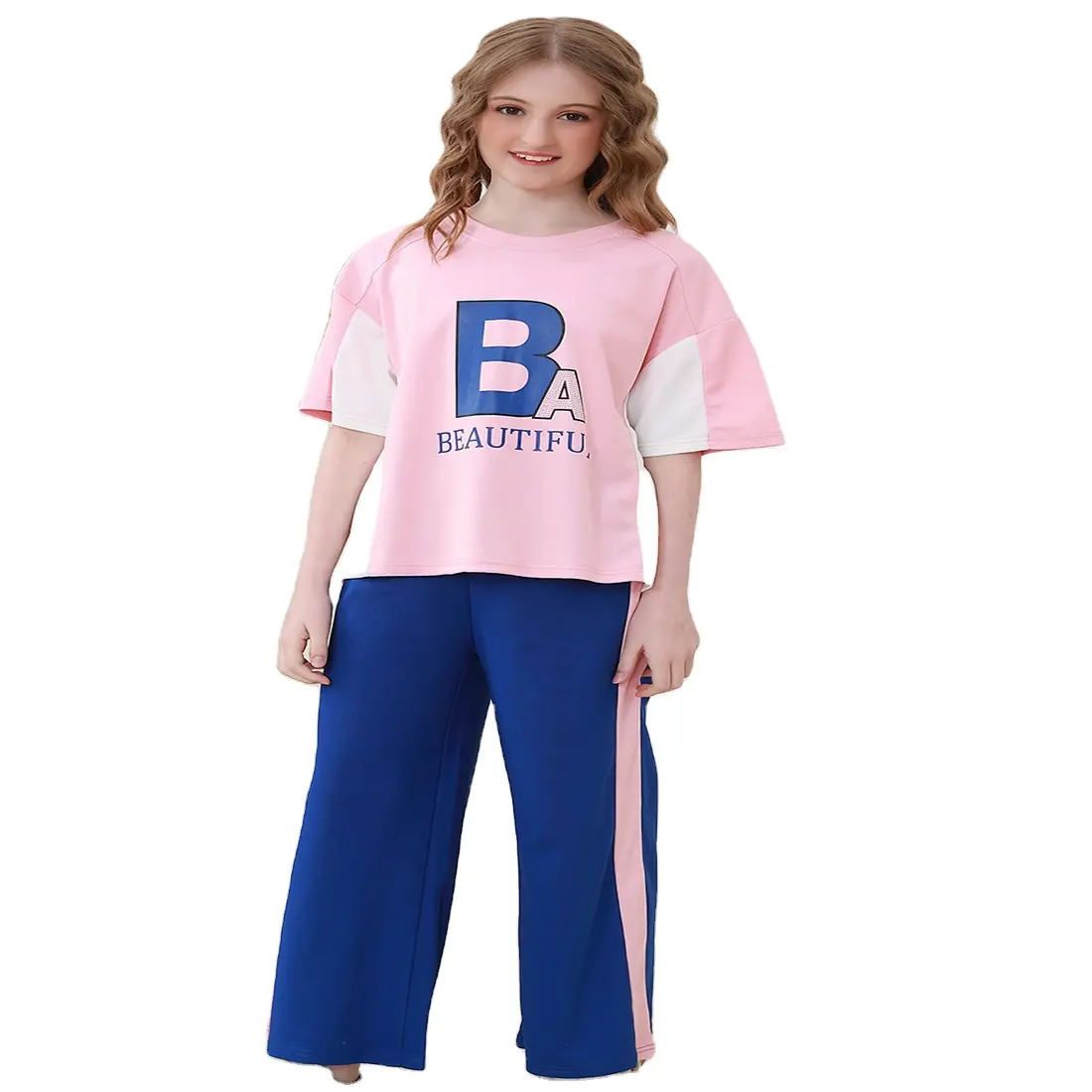 2024 Summer New Girls' Set Fashionable Short sleeved Set in Stock Cross border Wholesale of Children's Wear