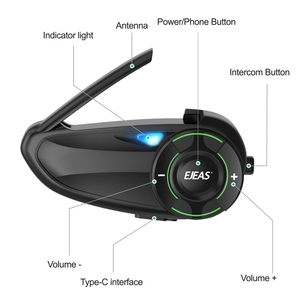 EJEAS Q8 1000m 16 pines tipo C malla 6 motociclistas grupo hablando con sistema FM Bluetooth intercomunicador casco auriculares - Product Image 3