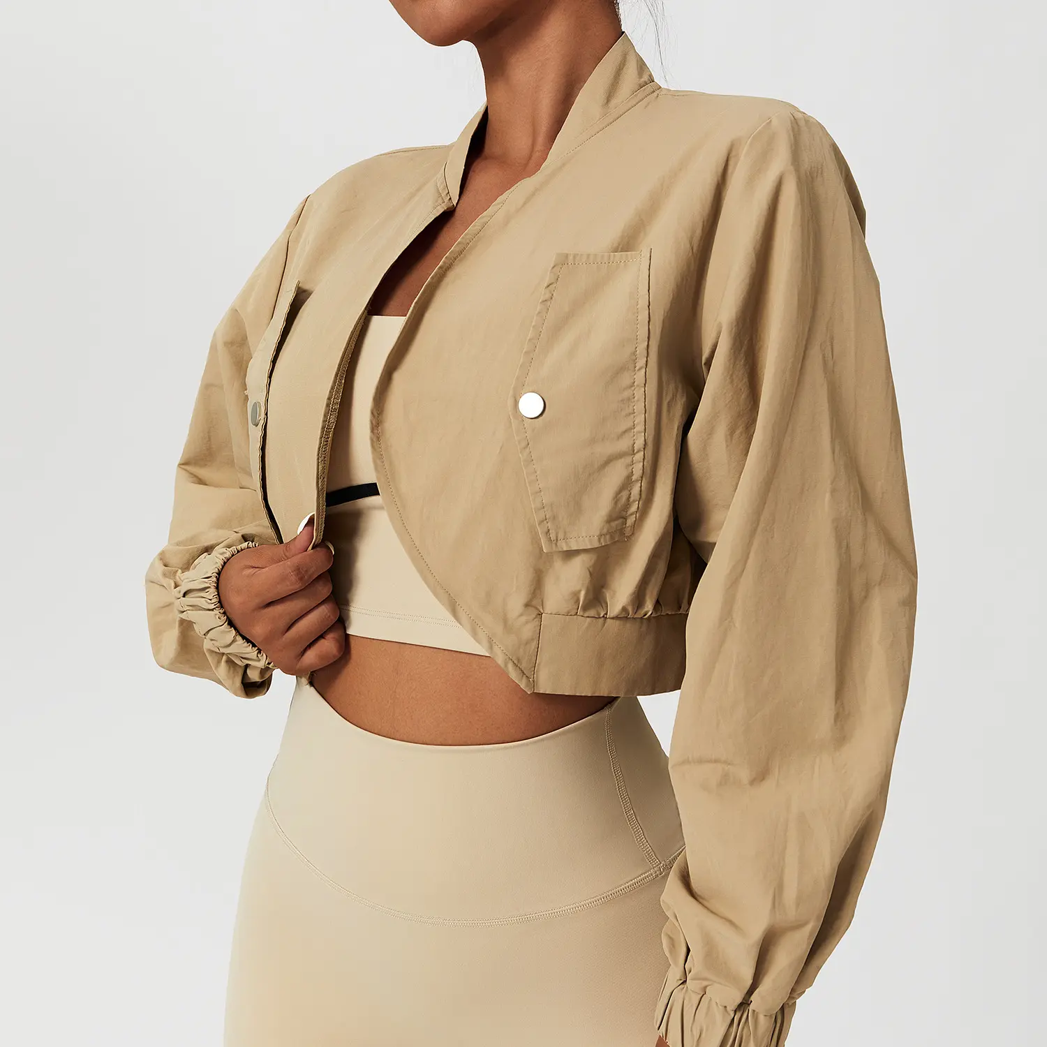Cappotto sportivo ad asciugatura rapida a maniche lunghe abbigliamento fitness da donna giacca casual con colletto rialzato