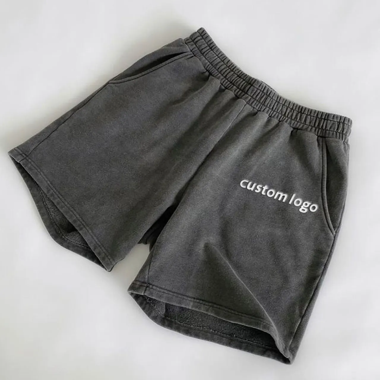 Pantalones cortos gruesos de gran tamaño recortados holgados 100% algodón al por mayor pantalones cortos de lujo para gimnasio pantalones cortos de algodón negro para hombres