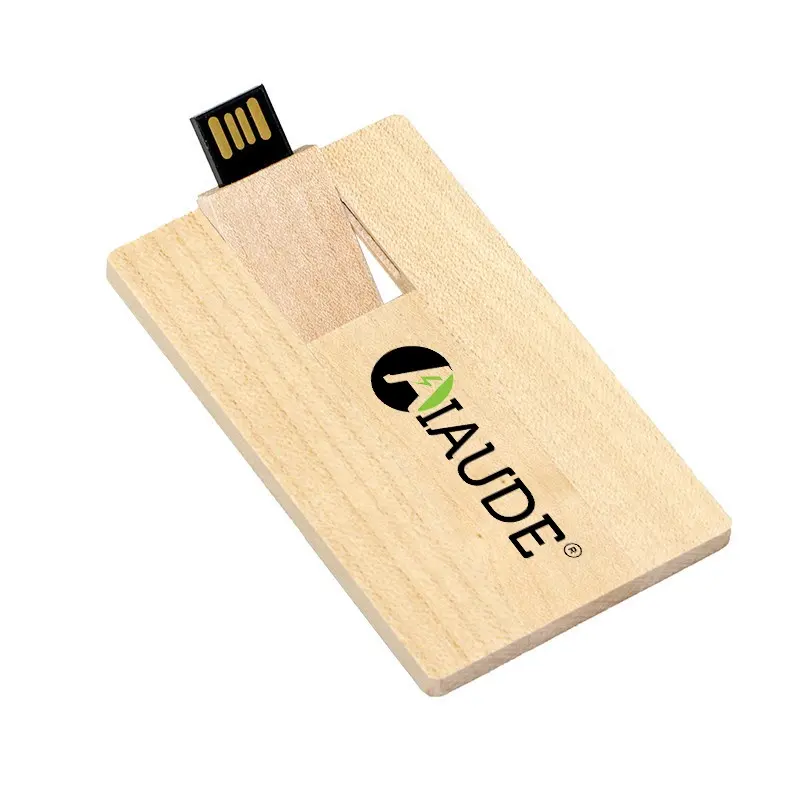 Memoria usb 2,0 con forma de tarjeta de madera, pendrive de 64GB, 32GB
