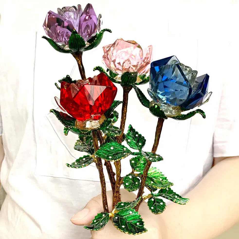 5 Kleuren Crystal Rose Flower Craft Wedding Valentijnsdag Geschenken Thuis Tafel Decor Ornamenten