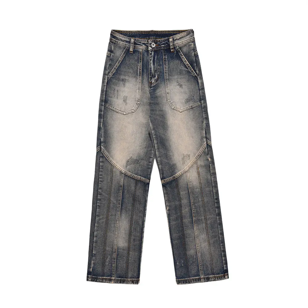 Hip Hop moda lavado y desgastado pantalones vaqueros de los hombres de alta calidad Baggy Jeans Hombres Vintage Jeans