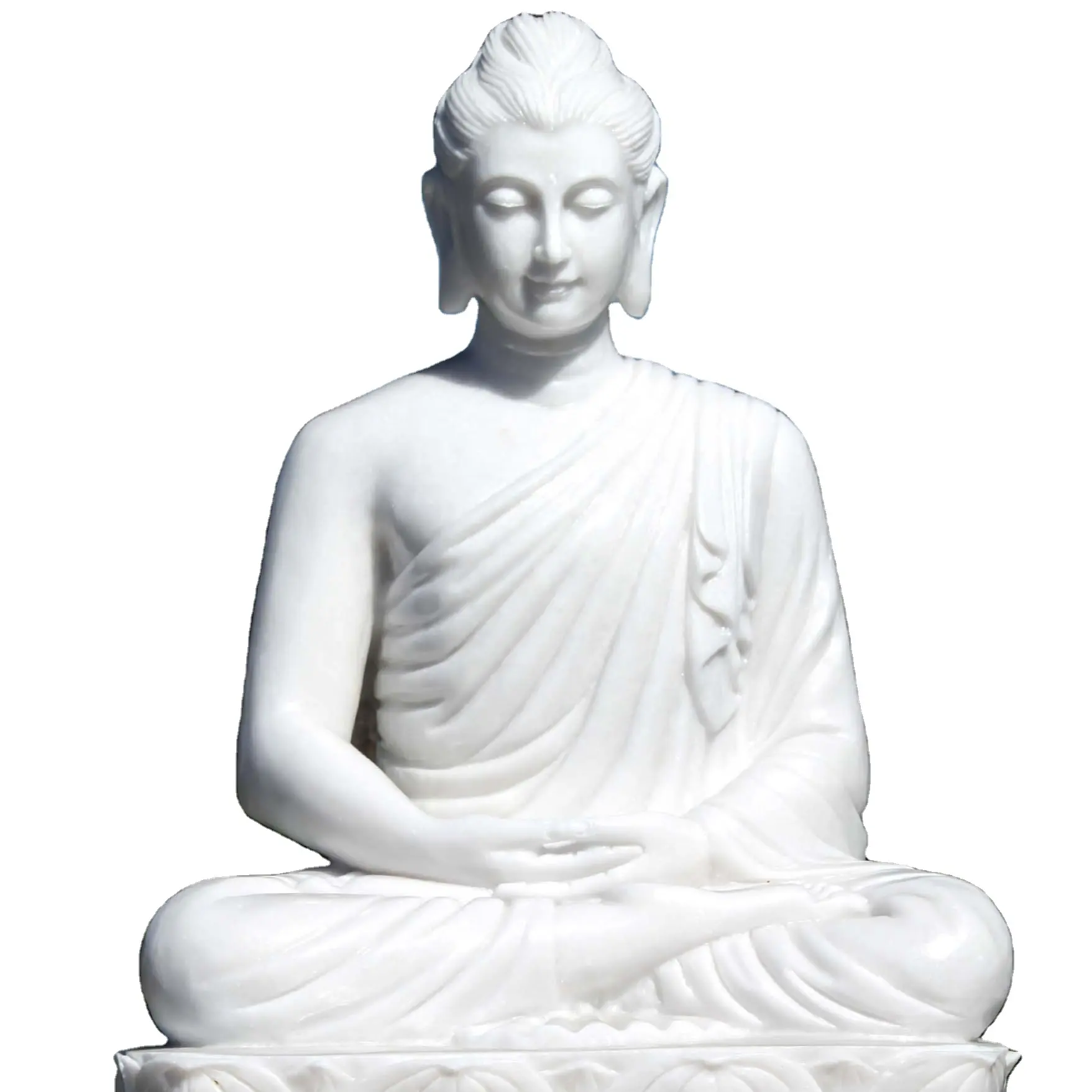 Statua di Buddha in stile gobbara in marmo bianco di fabbrica che medita su loto perfetto per il giardino