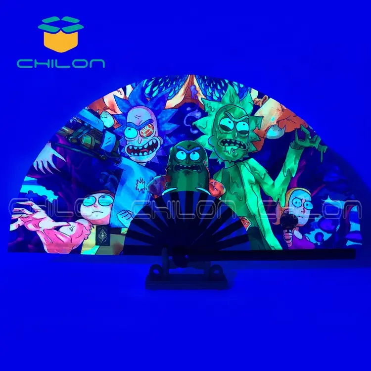 UV Reflects Flash Fantasy Large Dance Fan Bamboo and Fabric Hand Folding Rave Fan