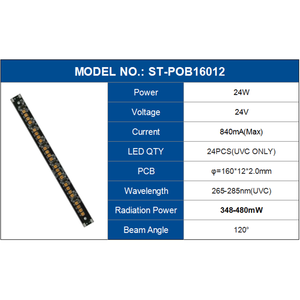 24W UVC <strong>LED</strong> Module Light 265nm 285nm 24V <strong>LED</strong> UVC Lamp 160*12mm High Radiation Power for Air Distinfection - Product Image 5