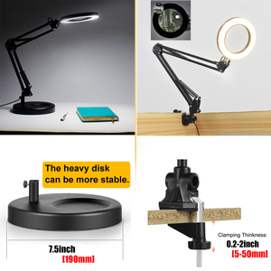 ヘビーデューティーベース2 in 1 LEDデスクランプ3色のライト、10レベルのライトUSB拡大鏡5Xガラス拡大鏡レンズで調整 - Product Image 4