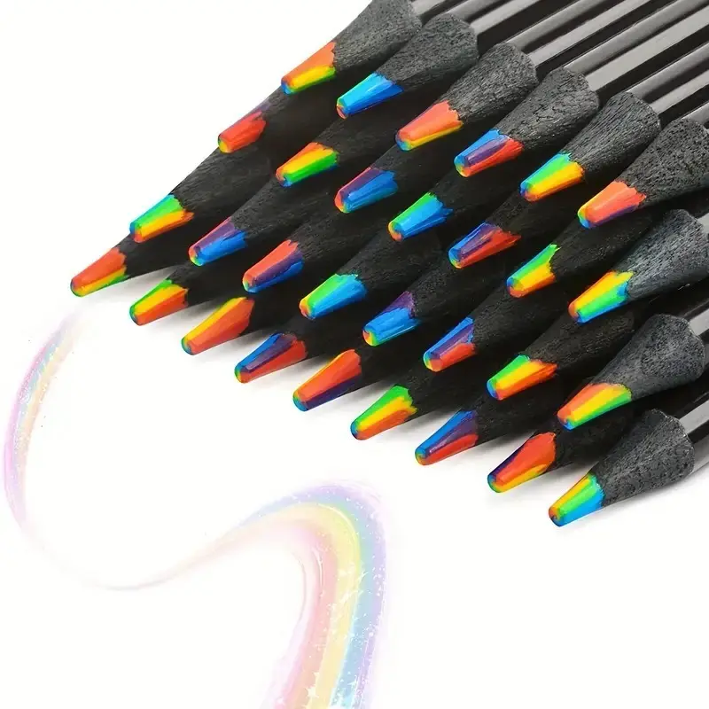 Legno nero 7 colori Multi matita di piombo all'ingrosso disegno fumetto fumetto fumetto arcobaleno piombo matita in legno per i bambini