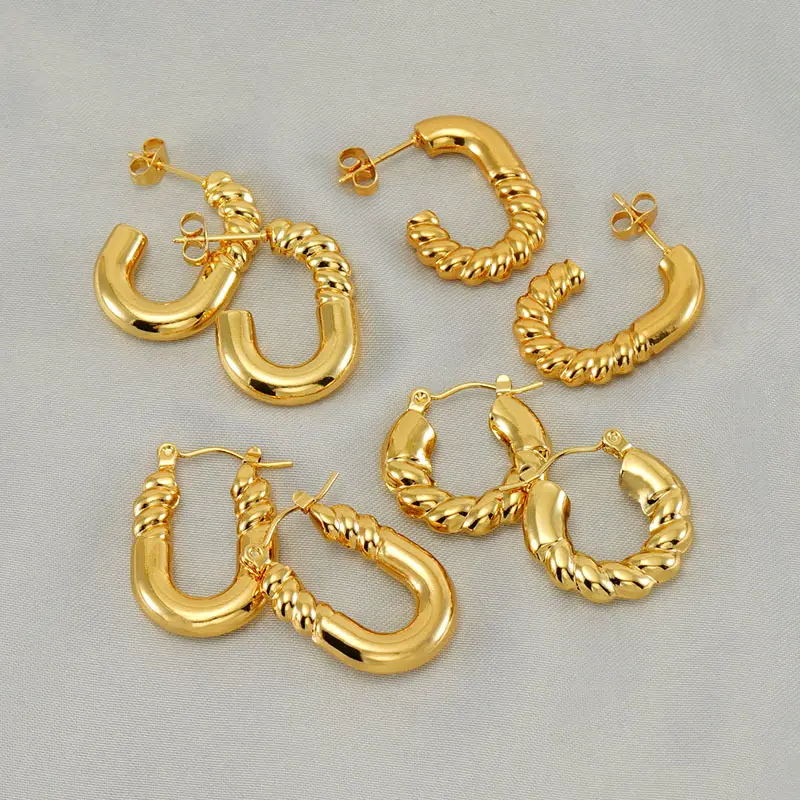 Edelstahl 18K Gold plattiert geometrische hohle große U-Form Ohrringe wasserdicht anlaufsicher Hoop Buckle Ohrringe