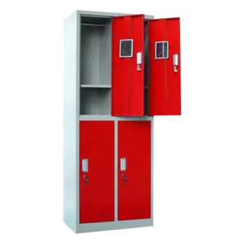 Красный разборный металлический 4-дверный шкафчик для персонала шкафчик для ванной комнаты в спортзале