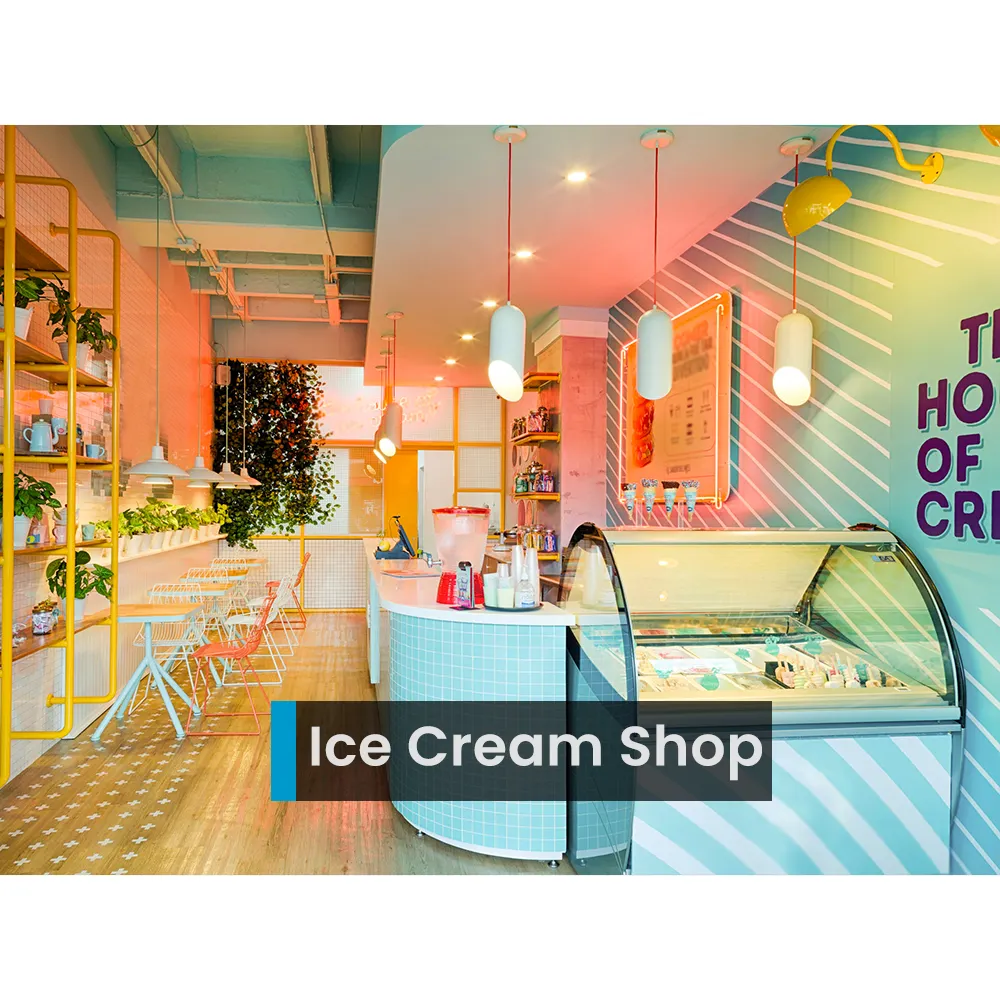 Boutique de crème glacée en bois coloré d'enfance, ensemble de meubles, décoration de magasin de glaces pour enfants
