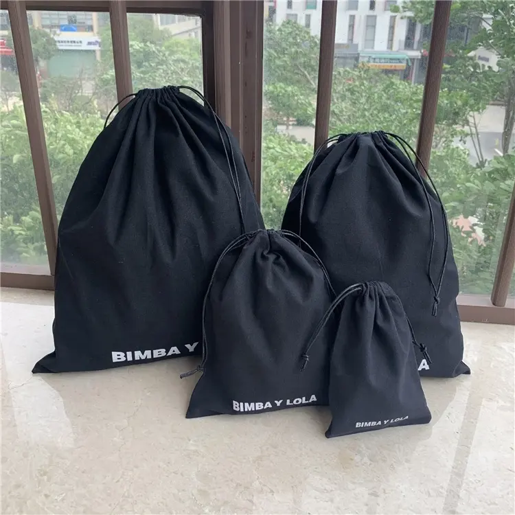กระเป๋าผ้าฝ้ายหูรูดสีดำขนาดใหญ่,ถุงผ้าดิบสีดำแบบนำกลับมาใช้ใหม่ได้เป็นมิตรกับสิ่งแวดล้อมพิมพ์โลโก้ได้ตามต้องการ