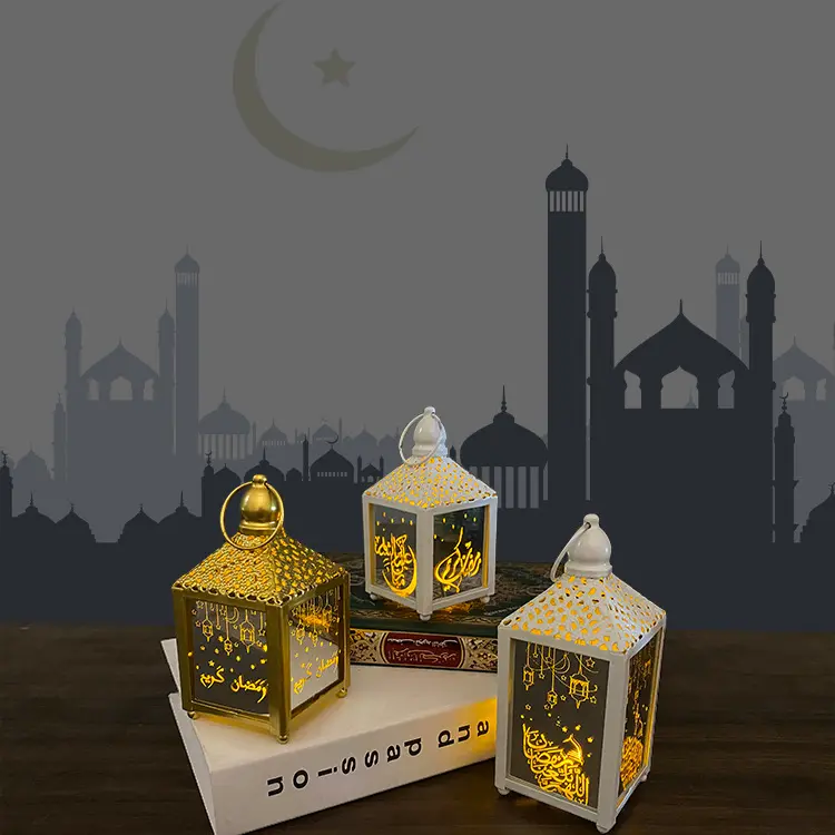 Custom wrought iron led wind lamp crafts muslim arab eid lights ramadan decorations