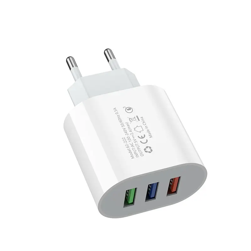 Carregador portátil padrão europeu e americano, cabeça de carregamento multiportas 2A para celular Android, cabeça de carregamento de 10W