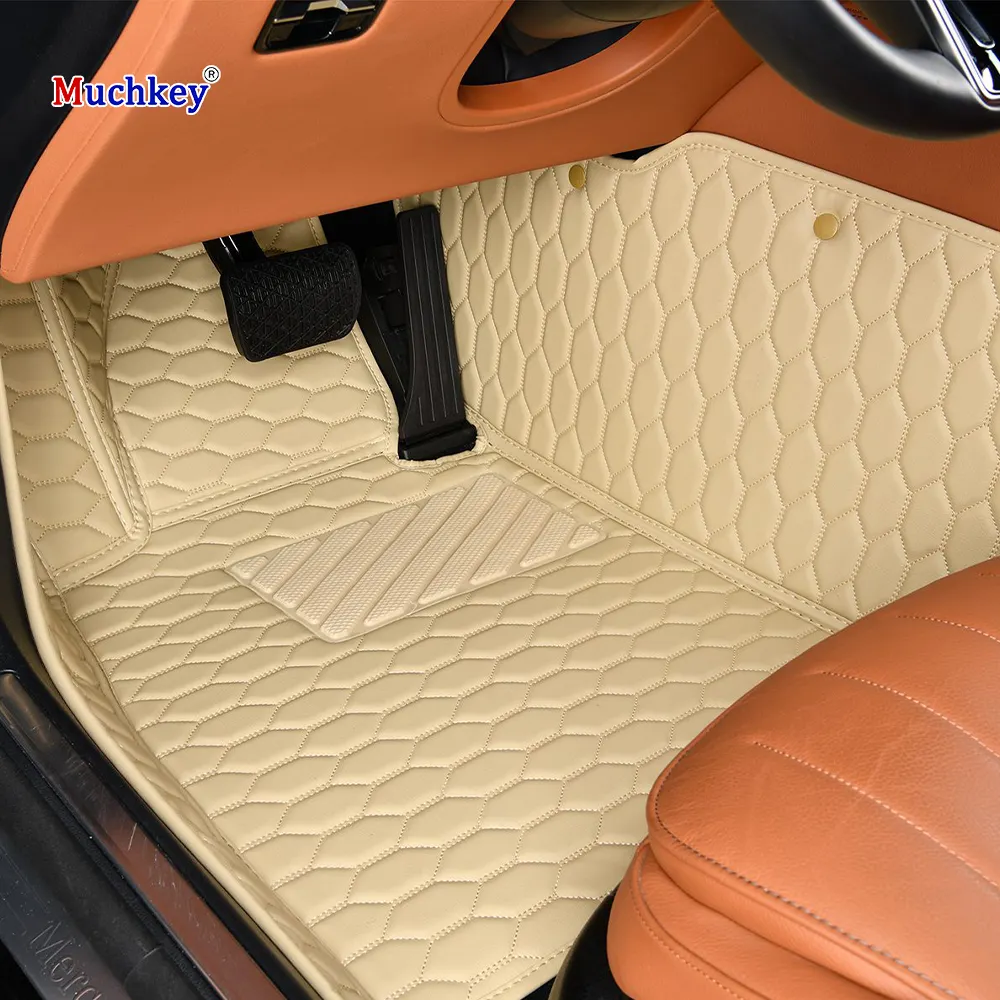 Alfombrillas de coche Muchkey de gama alta personalizadas con diseño de panal para todo tipo de clima, antimoho, impermeables, de cuero para conducción izquierda/derecha, 7D
