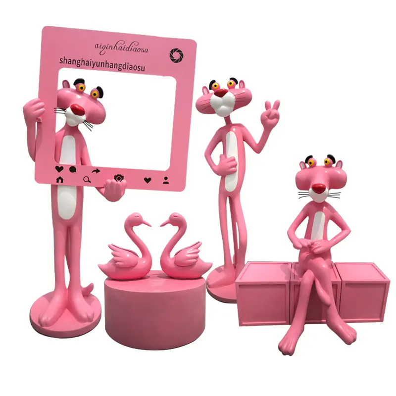 Outdoor Decoration Life Size Custom Cartoon Figure Pink Panther Animal Garden Fiberglass Statue Sculpture