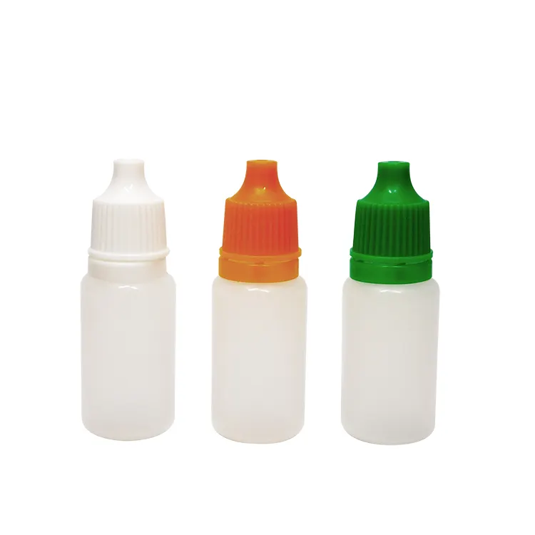 Botella gotero de plástico, con tapa de color, 10ml