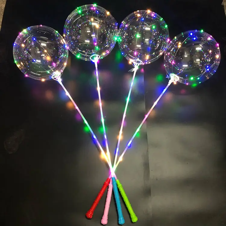 2023 new Led balloon light custom round clear bubble Led bobo balloons with Stick for Christmas