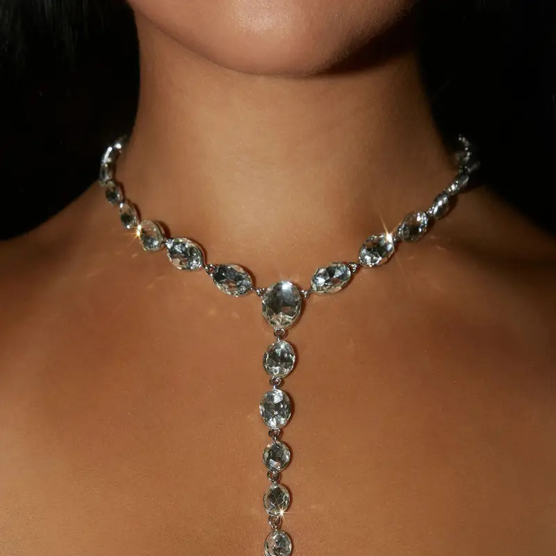 Женское Ожерелье-чокер с кристаллами, модное Ювелирное Украшение в подарок, блестящее геометрическое ожерелье с кристаллами, аксессуары для ночного клуба