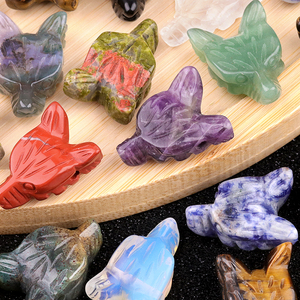 Colorful 18*26 mm Mini Natural Crystal Craved Crafts with <strong>Hole</strong> <strong>Wolf</strong> Head Figurines Decoration Gemstone Necklace - Product Image 4