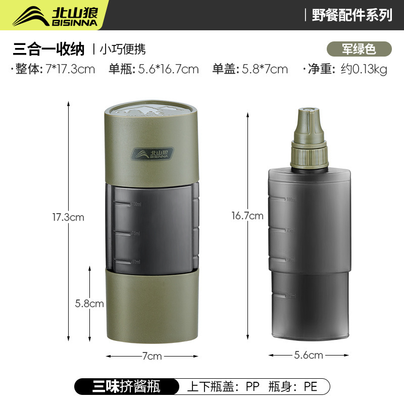 Three-flavor squeeze bottle set, army green