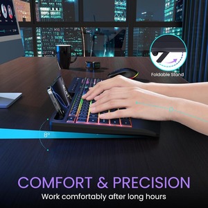 Teclado de ordenador ergonómico recargable RGB con reposamanos, teclado de membrana inalámbrico con teclas Silenciosas Para PC, ordenador portátil - Product Image 4