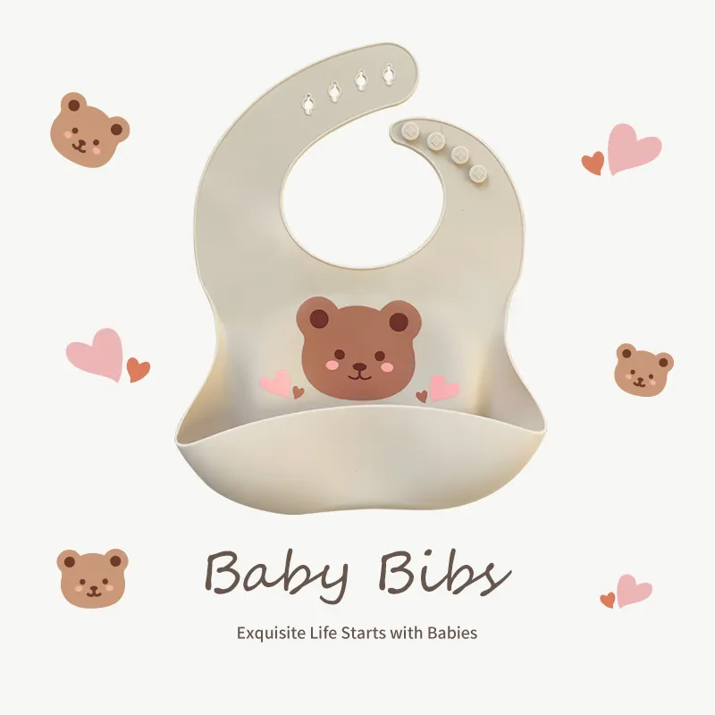 Wholesale Customized Printed Pattern Comfortable Soft Bpa Free Baby Food Feeding Bib Waterproof Silicone Bib Set Baby Bibs