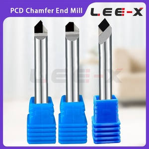 LEE-X PCD倒角立铣刀<span class=keywords><strong>4</strong></span>-30毫米高光铜铝亚克力雕刻雕刻金刚石铣刀切削工具
