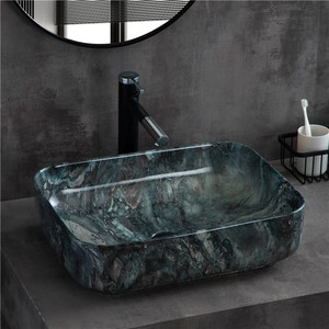 Sıhhi tesisat dikdörtgen tasarım mermer desen el lavabo lavabo tezgahı seramik siyah mermer banyo lavabo - Product Image 4