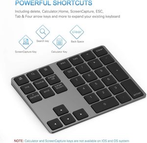 Teclado numérico ABS Bluetooth, teclado numérico inalámbrico recargable de 34 teclas, teclado numérico externo delgado para Macbook MacBook
