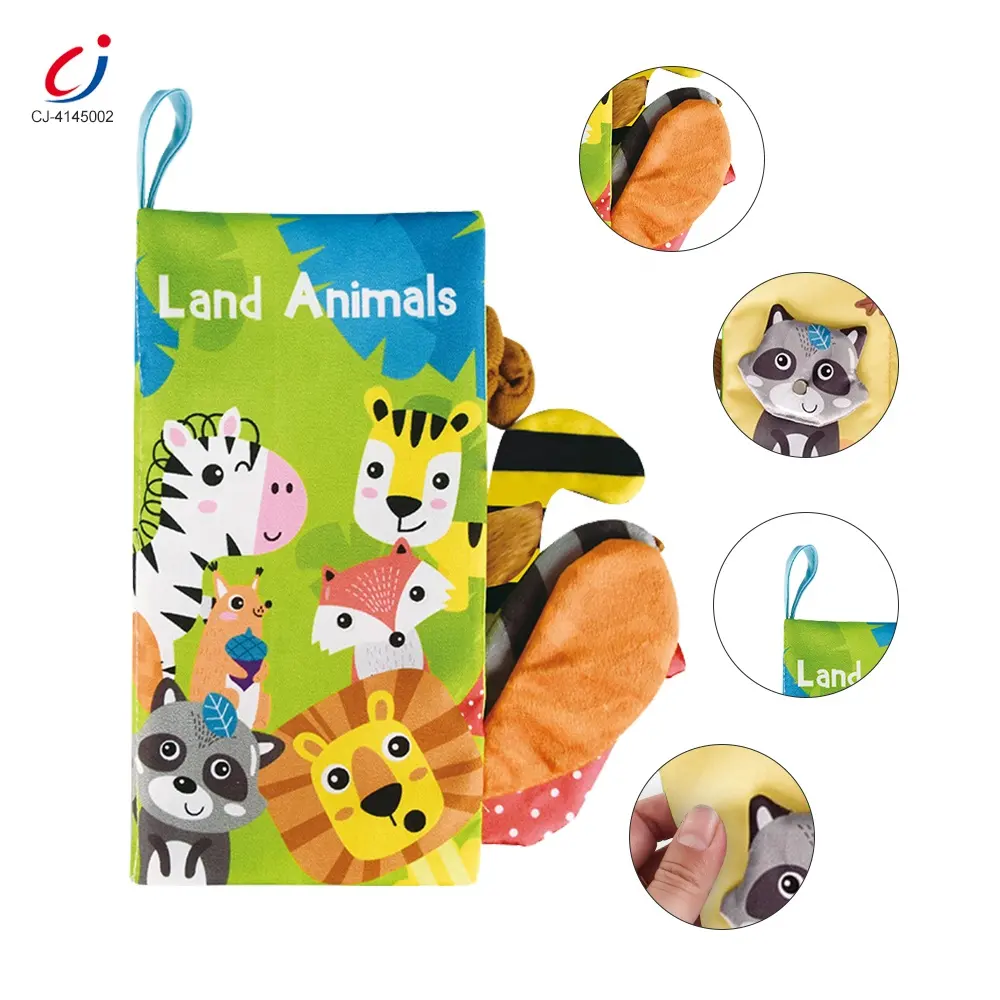 Chengji 2024 nuevo diseño divertido animal colas libro de tela bebé juguete Aprendizaje Temprano sensorial creativo tela libros de tela para niños