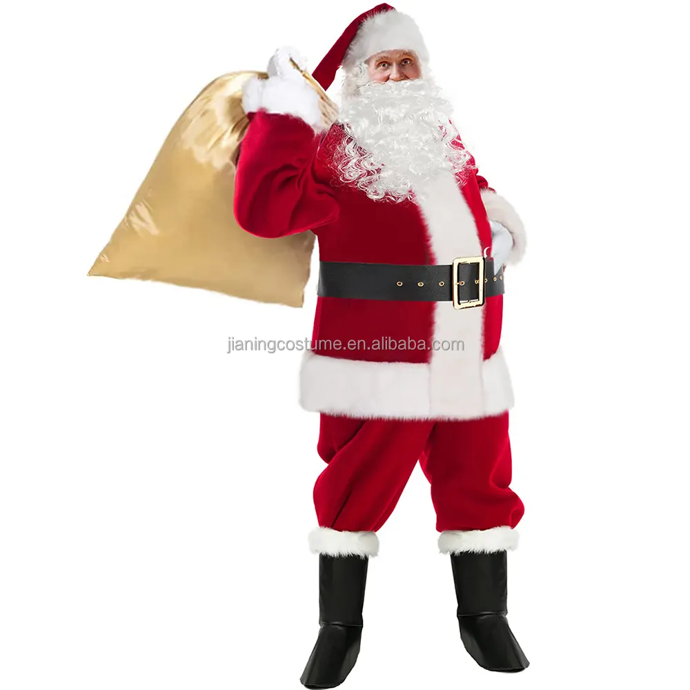 Disfraz de Papá Noel para hombre y mujer, traje de lujo de Navidad, Retro, para fiesta de navidad