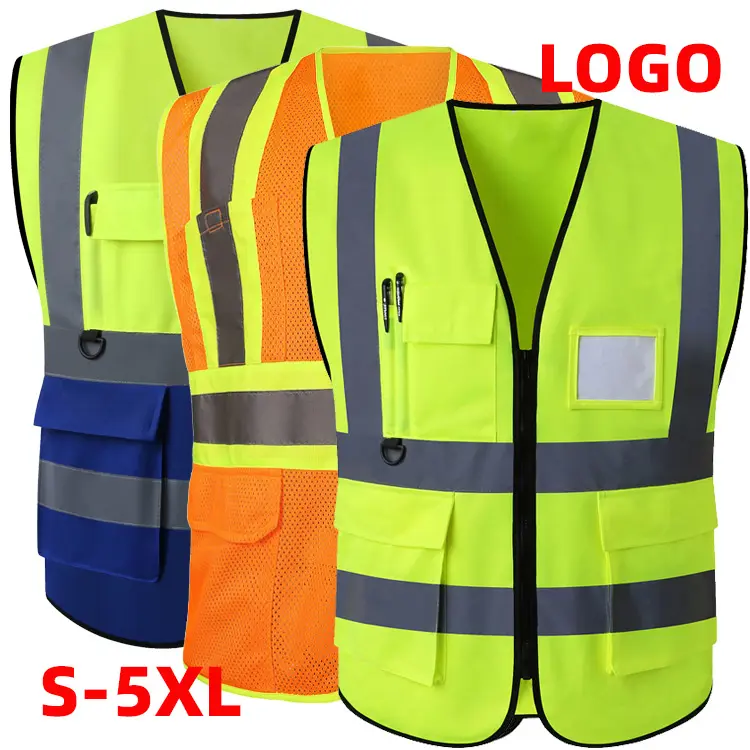 S-5XL ملابس السلامة العاكسة ، الصدرية العاكسة ، ارتداء عالي الرؤية سلامة العمل عاكس سترة السلامة