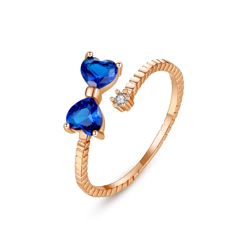 LUOTEEMI Trendy Blue Red Heart Stone and Shiny CZ Adjustable Ring for Girl Cute Fashionable Gift Design