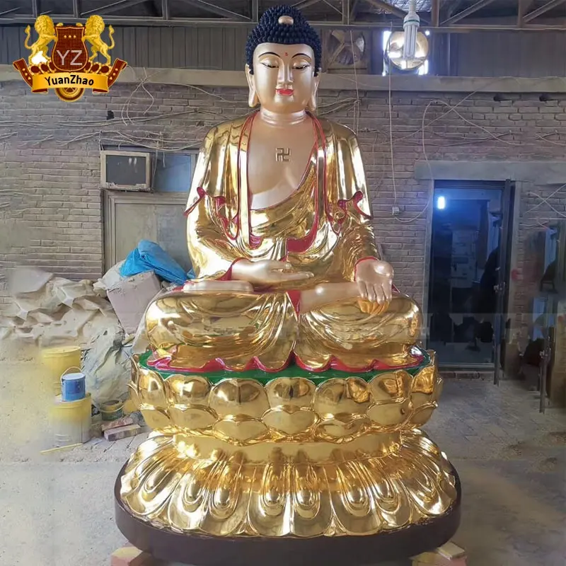 Grande taille métal artisanat religieux doré or bouddha assis sur Lotus Sculpture Bronze bouddha Shakyamuni Statue