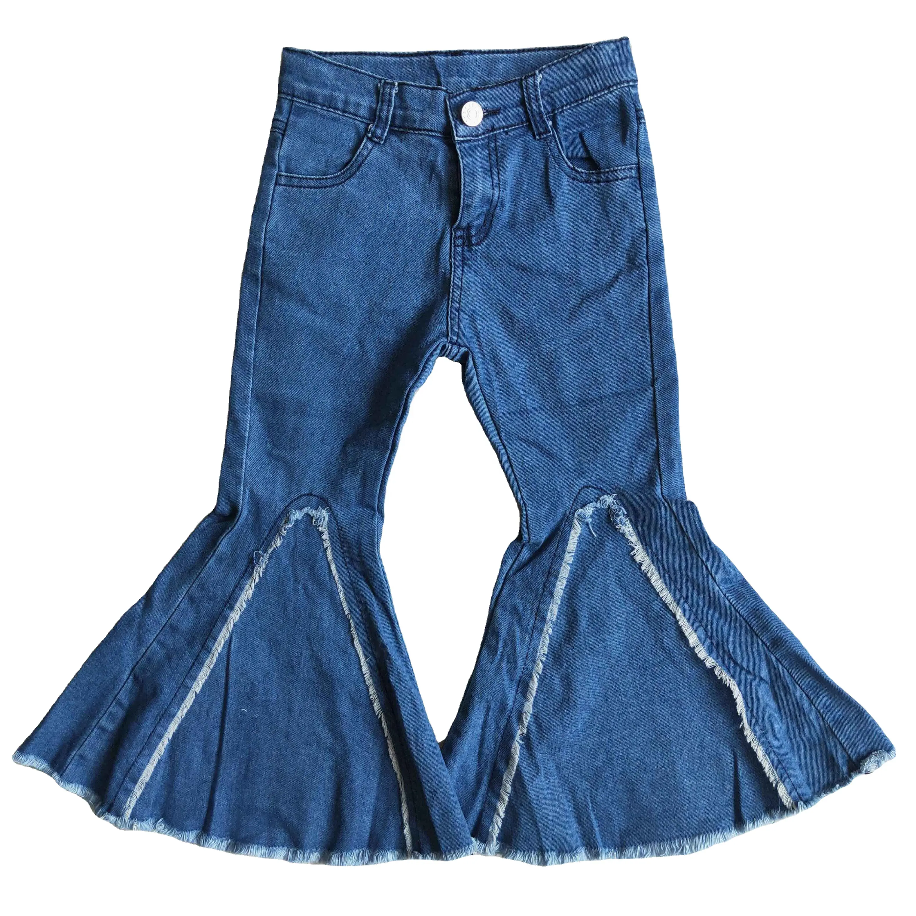 Calça jeans ocidental grande, gargantilhas de novo design com fundo de denim para crianças e meninas