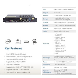 11th 12th &amp; 13th Gen Core I3 I5 I7 Intel CPU Mini PC <strong>Windows</strong> 10 11 Pro 4K OPS Interactive Panel Whiteboard New <strong>Embedded</strong> <strong>Computer</strong> - Product Image 4