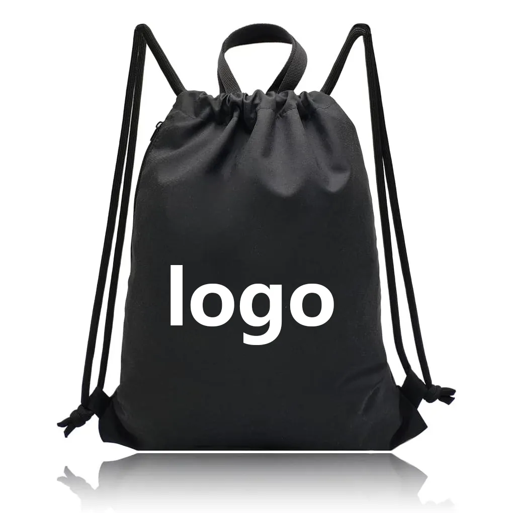 Grand sac à cordon avec logo personnalisé pour hommes et femmes, sport, voyage en plein air, poche latérale étanche avec fermeture éclair